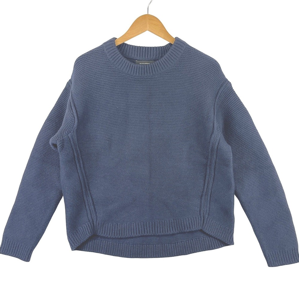 Banana Republic Ribbed Mock Neck Knit Sweater Womens L Blue Cozy Minimalist NWT